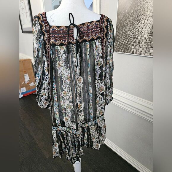 NWOT Free People Dance Magic Tunic Dress in black Size M chiffon embroidered - Picture 12 of 14